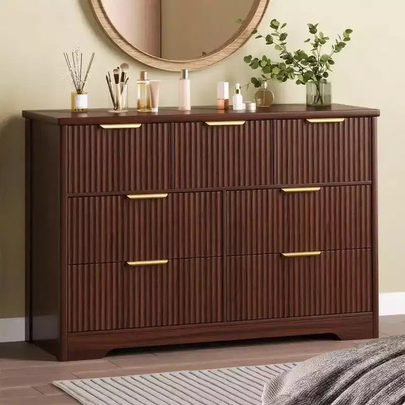 Commode en bois avec poignées métalliques pour salon, couloir, entrée