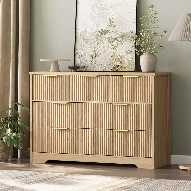 Commode en bois avec poignées métalliques pour salon, couloir, entrée