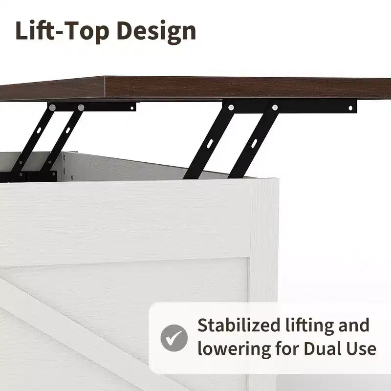 Table basse relevable Acekool avec rangement caché, Table d'appoint de style ferme pour salon