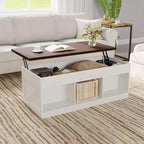 Table basse relevable Acekool avec rangement caché, Table d'appoint de style ferme pour salon