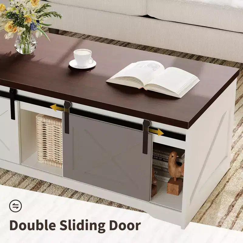 Table basse relevable Acekool avec rangement caché, Table d'appoint de style ferme pour salon