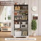 Meuble de rangement haut de cuisine de 178 cm avec étagère ouverte - Armoire de rangement de style ferme à 4 portes avec étagères réglables pour cuisine et salle à manger