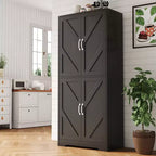 Meuble de rangement haut de cuisine de 178 cm avec étagère ouverte - Armoire de rangement de style ferme à 4 portes avec étagères réglables pour cuisine et salle à manger