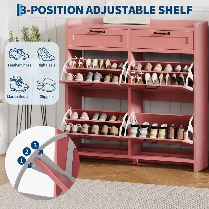 Meuble à chaussures, Meuble de rangement pour chaussures 4 tiroirs basculants et 2 tiroirs supérieurs, Organisateur en bois avec étagère réglable, Rangement dissimulé autoportant