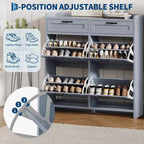 Meuble à chaussures, Meuble de rangement pour chaussures 4 tiroirs basculants et 2 tiroirs supérieurs, Organisateur en bois avec étagère réglable, Rangement dissimulé autoportant