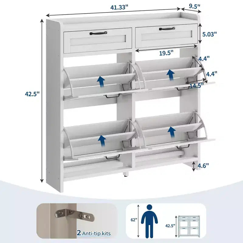 Meuble à chaussures, Meuble de rangement pour chaussures 4 tiroirs basculants et 2 tiroirs supérieurs, Organisateur en bois avec étagère réglable, Rangement dissimulé autoportant