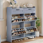 Meuble à chaussures, Meuble de rangement pour chaussures 4 tiroirs basculants et 2 tiroirs supérieurs, Organisateur en bois avec étagère réglable, Rangement dissimulé autoportant