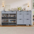 Meuble à chaussures, Meuble de rangement pour chaussures 4 tiroirs basculants et 2 tiroirs supérieurs, Organisateur en bois avec étagère réglable, Rangement dissimulé autoportant