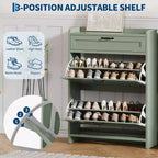 Meuble à chaussures, Meuble de rangement pour chaussures en bois peint haute brillance avec 2 tiroirs basculants et 1 tiroir supérieur, étagères réglables, organisateur dissimulé autoportant