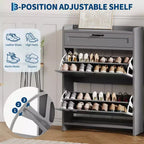Meuble à chaussures, Meuble de rangement pour chaussures en bois peint haute brillance avec 2 tiroirs basculants et 1 tiroir supérieur, étagères réglables, organisateur dissimulé autoportant