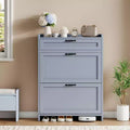 Shoe Cabinet, Shoe Storage Cabinet  High-Gloss Painted Wood with 2 Flip Drawers & 1 Top Drawer, Adjustable Shelves, Freestanding Hidden Organizer