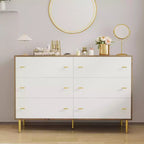 Commode en bois rustique à 6 tiroirs de 120 cm de large avec poignées barre, meuble de rangement pour chambre, salon et couloir