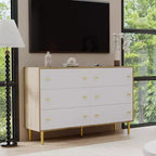 Commode en bois rustique à 6 tiroirs de 120 cm de large avec poignées barre, meuble de rangement pour chambre, salon et couloir