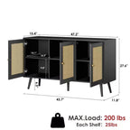 Buffet en rotin de 47,2 po avec 3 portes pour cuisine, salon, entrée, salle à manger
