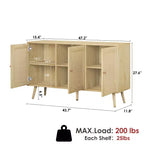 Buffet en rotin de 47,2 po avec 3 portes pour cuisine, salon, entrée, salle à manger