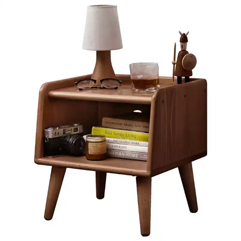 Table de chevet moderne du milieu du siècle avec porte coulissante ronde/cylindrique en bois massif (W128367505)