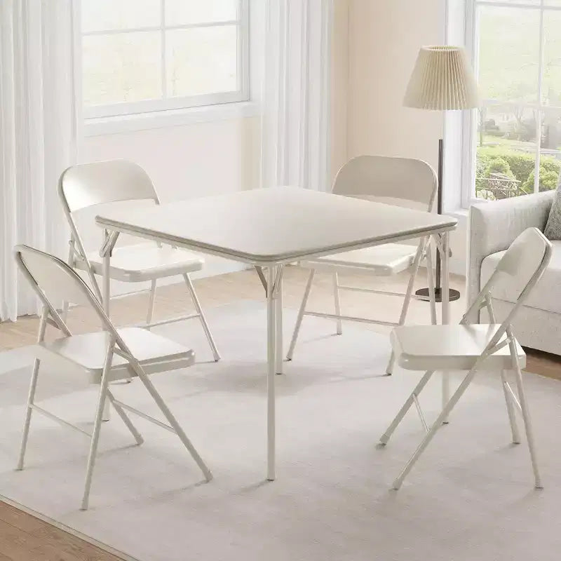Portable Folding Card Table and Chair Set of 5, PU Upholstered Foldable Table, and All Metal Folding Chairs, Table and Chairs Suitable for Dining Room