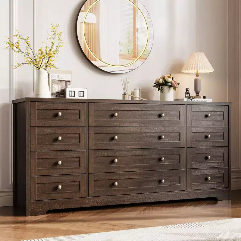 Commode moderne en bois robuste à 12 tiroirs pour chambre à coucher, 160 cm de large, commode de rangement et meuble TV, armoire de rangement profonde, idéale pour le salon et le couloir