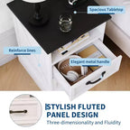 Tables de chevet de style ferme moderne - 45,7 cm de large avec station de charge (USB/prises) et 2 tiroirs, Blanc rustique+Noir