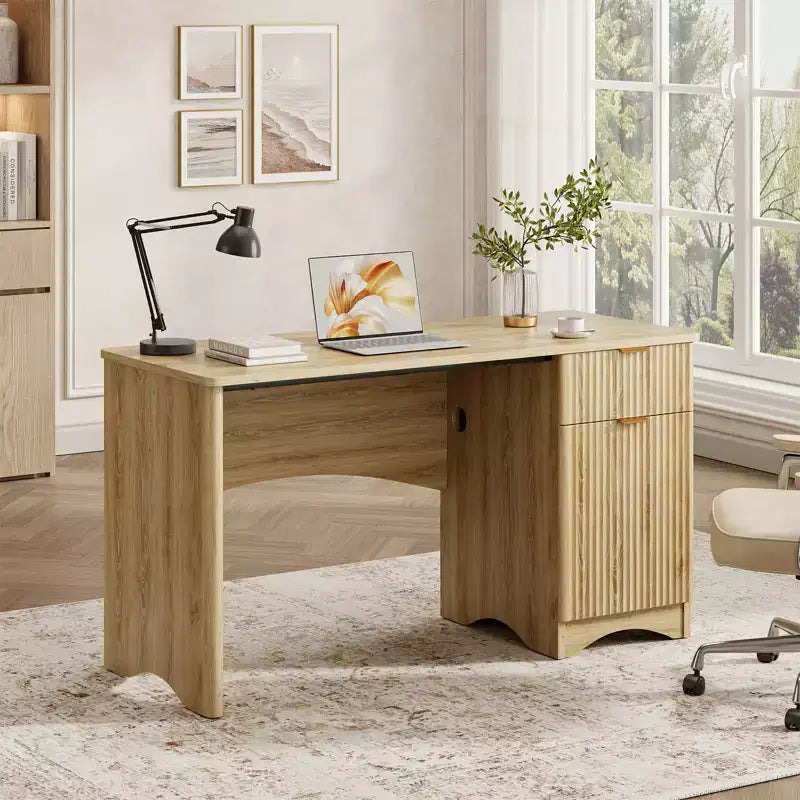 Bestier Bureau d'ordinateur 119,4 cm avec tiroir, bureau moderne pour la maison et le bureau avec armoire de rangement, bureau d'étude pour PC avec cannelures pour petits espaces