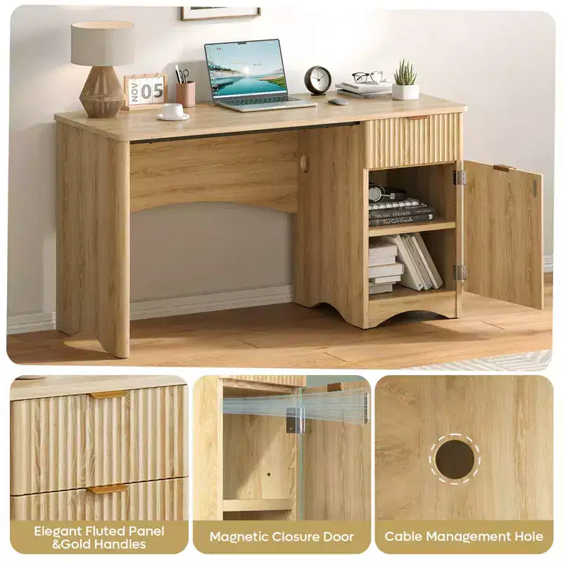 Bestier Bureau d'ordinateur 119,4 cm avec tiroir, bureau moderne pour la maison et le bureau avec armoire de rangement, bureau d'étude pour PC avec cannelures pour petits espaces