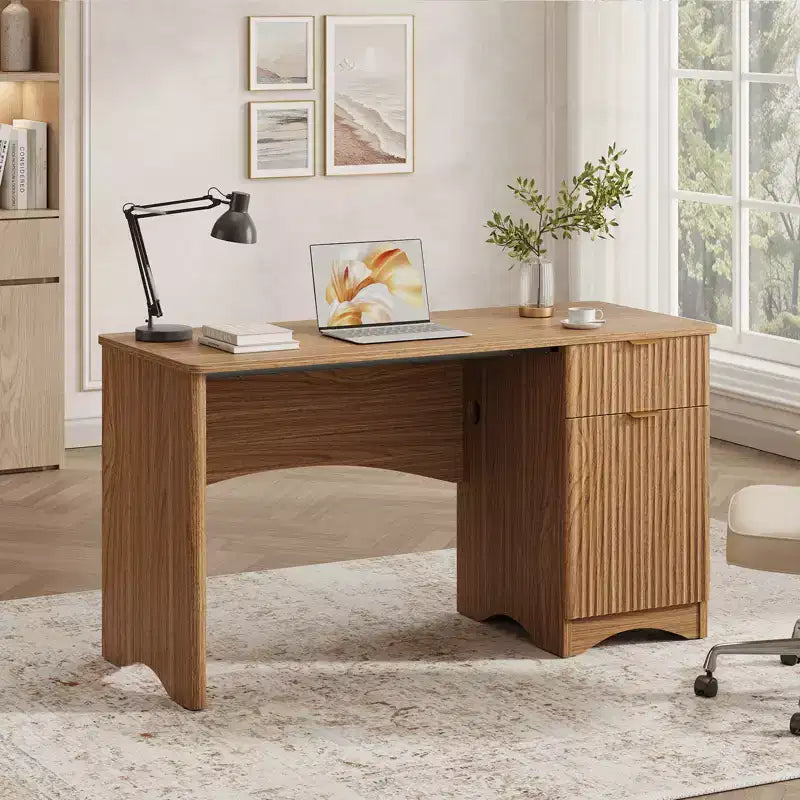 Bestier Bureau d'ordinateur 119,4 cm avec tiroir, bureau moderne pour la maison et le bureau avec armoire de rangement, bureau d'étude pour PC avec cannelures pour petits espaces