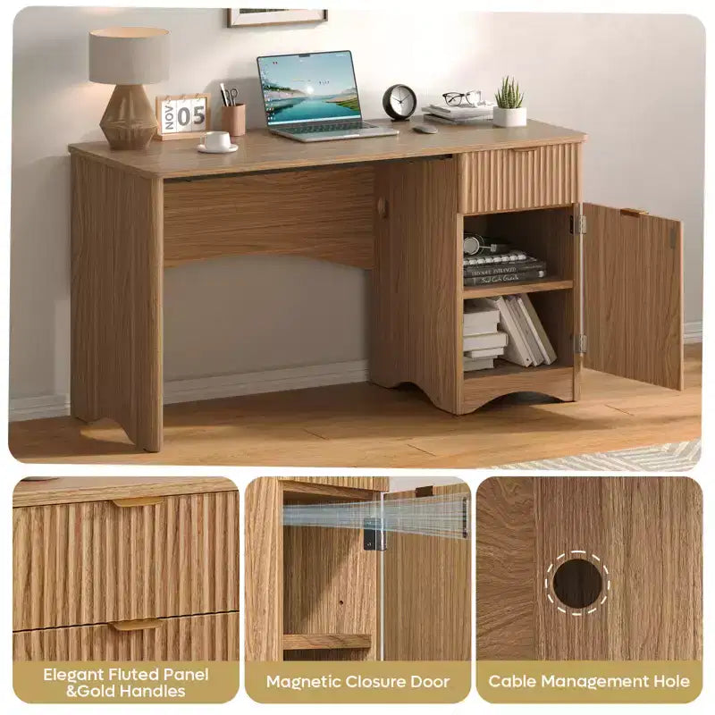 Bestier Bureau d'ordinateur 119,4 cm avec tiroir, bureau moderne pour la maison et le bureau avec armoire de rangement, bureau d'étude pour PC avec cannelures pour petits espaces