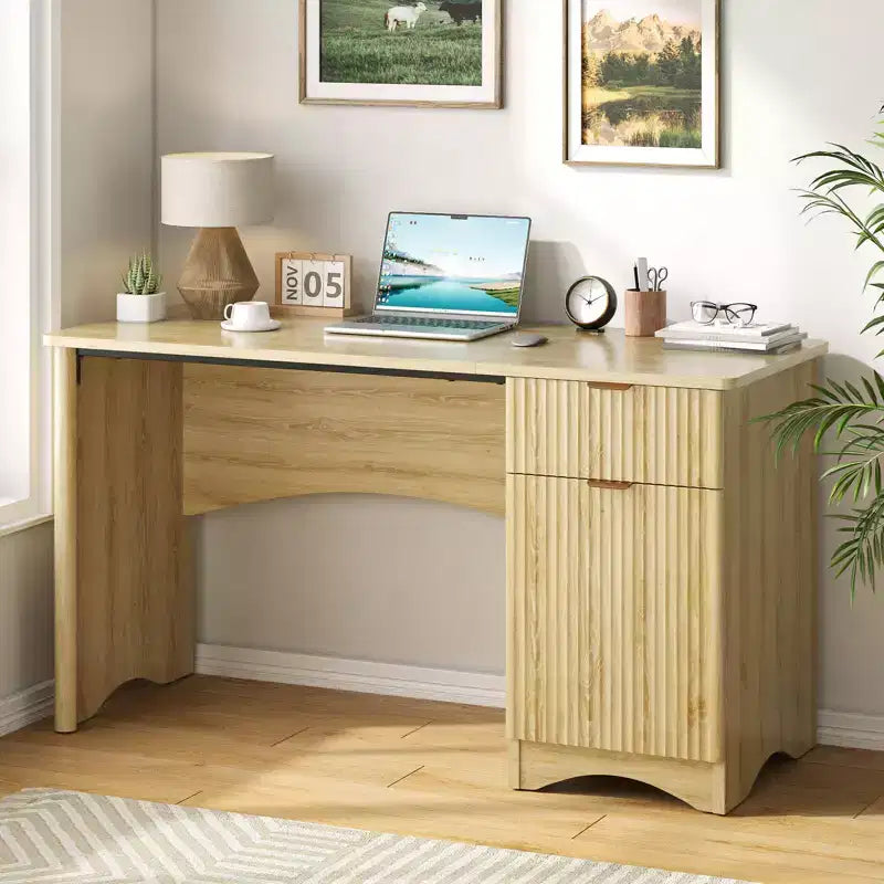 Bestier Bureau d'ordinateur 119,4 cm avec tiroir, bureau moderne pour la maison et le bureau avec armoire de rangement, bureau d'étude pour PC avec cannelures pour petits espaces