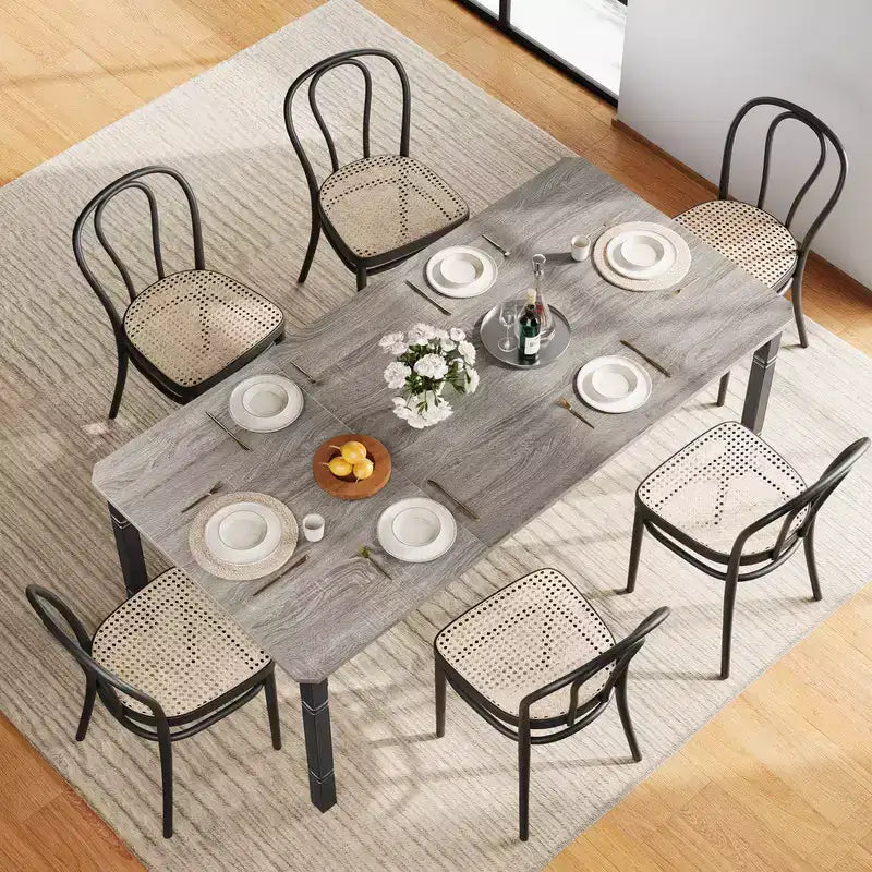 Coolmee Table de Salle à Manger de Ferme pour 6 à 8 Personnes, Table de Cuisine Rustique Industrielle avec Cadre Métallique Robuste et Coins Biseautés, Coin Repas de Salle à Manger
