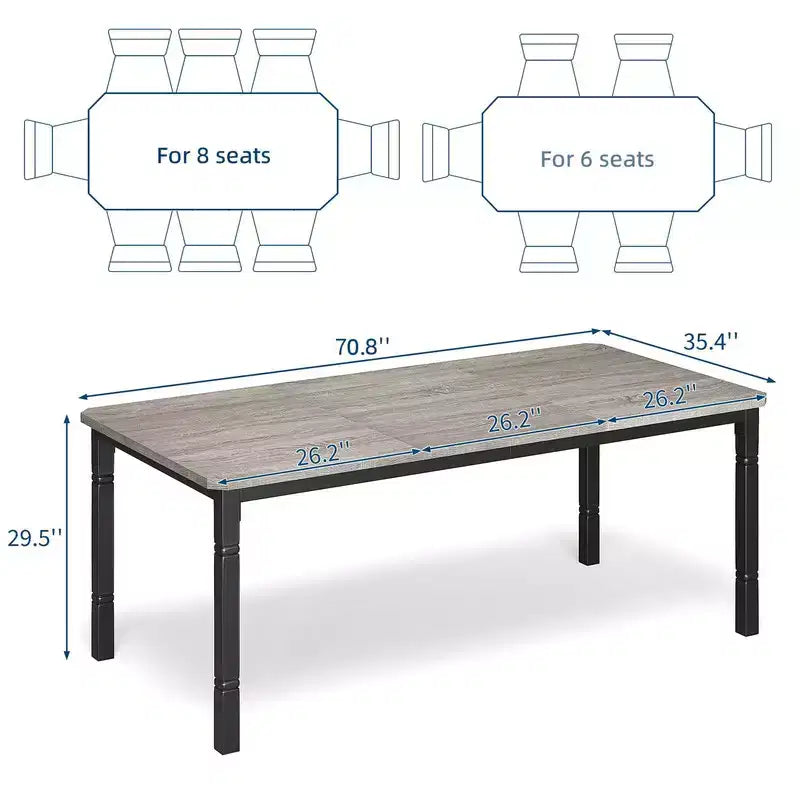 Coolmee Table de Salle à Manger de Ferme pour 6 à 8 Personnes, Table de Cuisine Rustique Industrielle avec Cadre Métallique Robuste et Coins Biseautés, Coin Repas de Salle à Manger
