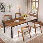 Coolmee Table de Salle à Manger de Ferme pour 6 à 8 Personnes, Table de Cuisine Rustique Industrielle avec Cadre Métallique Robuste et Coins Biseautés, Coin Repas de Salle à Manger