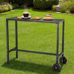 Table de bar mobile d'extérieur avec roues, plateau en métal étanche, pieds réglables, hauteur de comptoir robuste pour patio, jardin, bord de piscine, Noir, 39 pouces