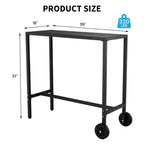 Table de bar mobile d'extérieur avec roues, plateau en métal étanche, pieds réglables, hauteur de comptoir robuste pour patio, jardin, bord de piscine, Noir, 39 pouces