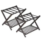 2-Pack Folding Bamboo Luggage Rack with 2-Tier Shelf  Heavy-Duty Suitcase Stand for Guest Rooms & Hotels