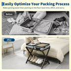 Support à bagages pliable en bambou (lot de 2) avec étagère à 2 niveaux – Support de valise robuste pour chambres d'hôtes et hôtels