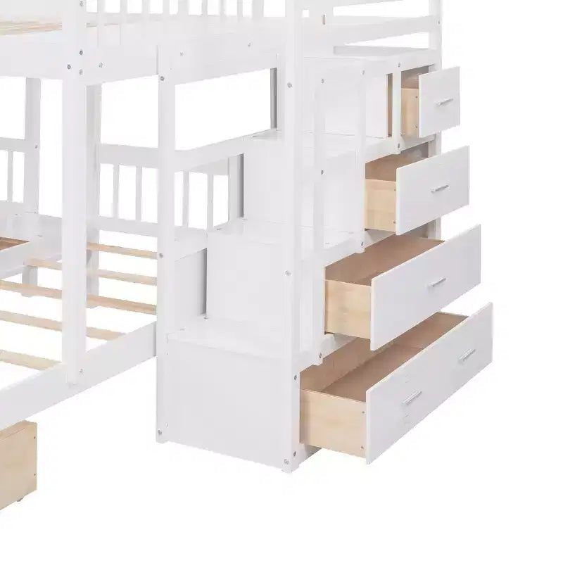 Lit superposé Luxystar en bois une place et demie sur lits jumeaux avec 6 tiroirs et escalier