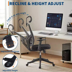 Chaise de bureau ergonomique à dossier haut, soutien lombaire dynamique, appui-tête réglable, dossier haut inclinable, capacité de 158 kg, pour la maison ou le bureau