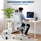 Chaise de bureau ergonomique à dossier haut en maille, accoudoirs relevables, appuie-tête et support lombaire réglables, avec roulettes, pour bureau à domicile