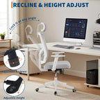 Chaise de bureau ergonomique à dossier haut en maille, accoudoirs relevables, appuie-tête et support lombaire réglables, avec roulettes, pour bureau à domicile