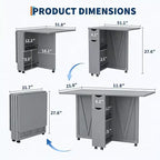Table à manger pliante de 51 pouces de large avec étagères de rangement, table de cuisine à abattants sur roulettes, table extensible peu encombrante pour petits espaces