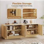 Meuble TV Bestier 63" pour téléviseurs 55/60/65 pouces, console TV 70" avec 2 portes et rangement ouvert, table console basse/moyenne cannelée