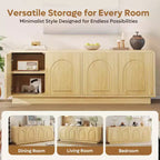 Meuble TV Bestier 63" pour téléviseurs 55/60/65 pouces, console TV 70" avec 2 portes et rangement ouvert, table console basse/moyenne cannelée