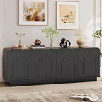 Meuble TV Bestier 63" pour téléviseurs 55/60/65 pouces, console TV 70" avec 2 portes et rangement ouvert, table console basse/moyenne cannelée