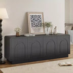 Meuble TV Bestier 63" pour téléviseurs 55/60/65 pouces, console TV 70" avec 2 portes et rangement ouvert, table console basse/moyenne cannelée