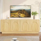 Meuble TV Bestier 63" pour téléviseurs 55/60/65 pouces, console TV 70" avec 2 portes et rangement ouvert, table console basse/moyenne cannelée