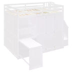 Lit mezzanine moderne pleine grandeur Luxystar avec armoire, bureau, étagères et panneaux de porte pliants