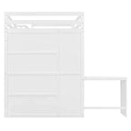 Lit mezzanine moderne pleine grandeur Luxystar avec armoire, bureau, étagères et panneaux de porte pliants