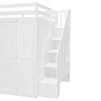 Lit mezzanine moderne pleine grandeur Luxystar avec armoire, bureau, étagères et panneaux de porte pliants