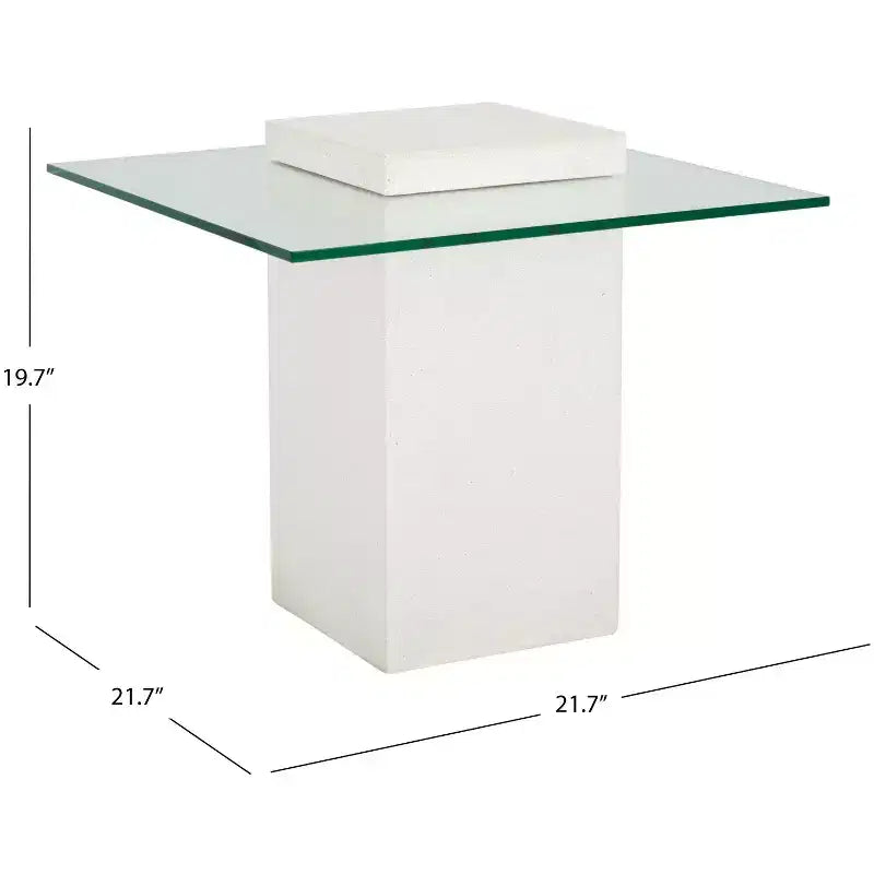Table d'appoint Sophibeth en béton et verre - Intérieur/Extérieur - SFV2610 - Ivoire/Transparent - Safavieh Couture