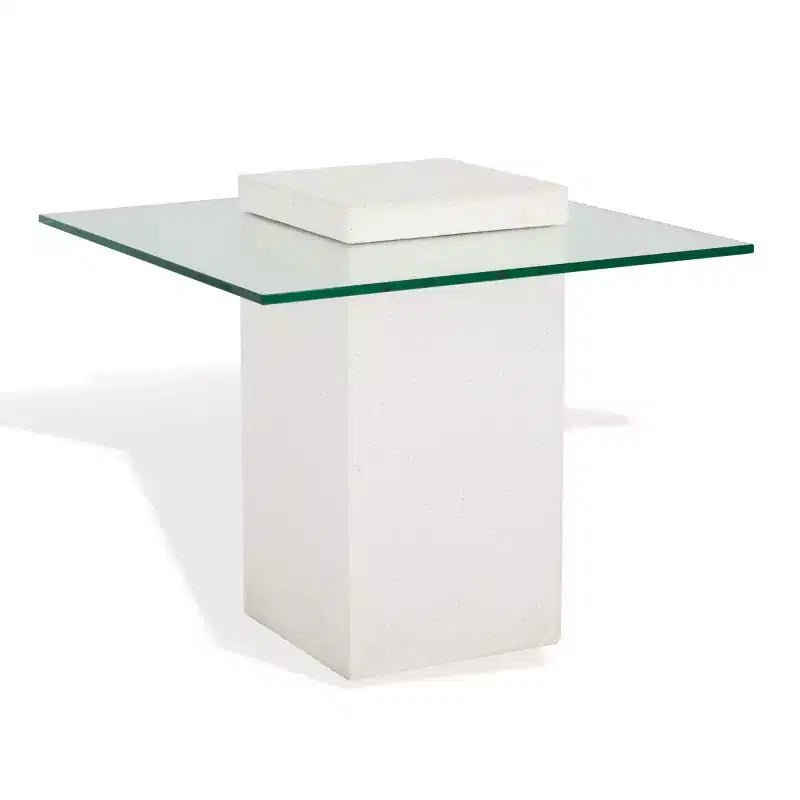 Table d'appoint Sophibeth en béton et verre - Intérieur/Extérieur - SFV2610 - Ivoire/Transparent - Safavieh Couture